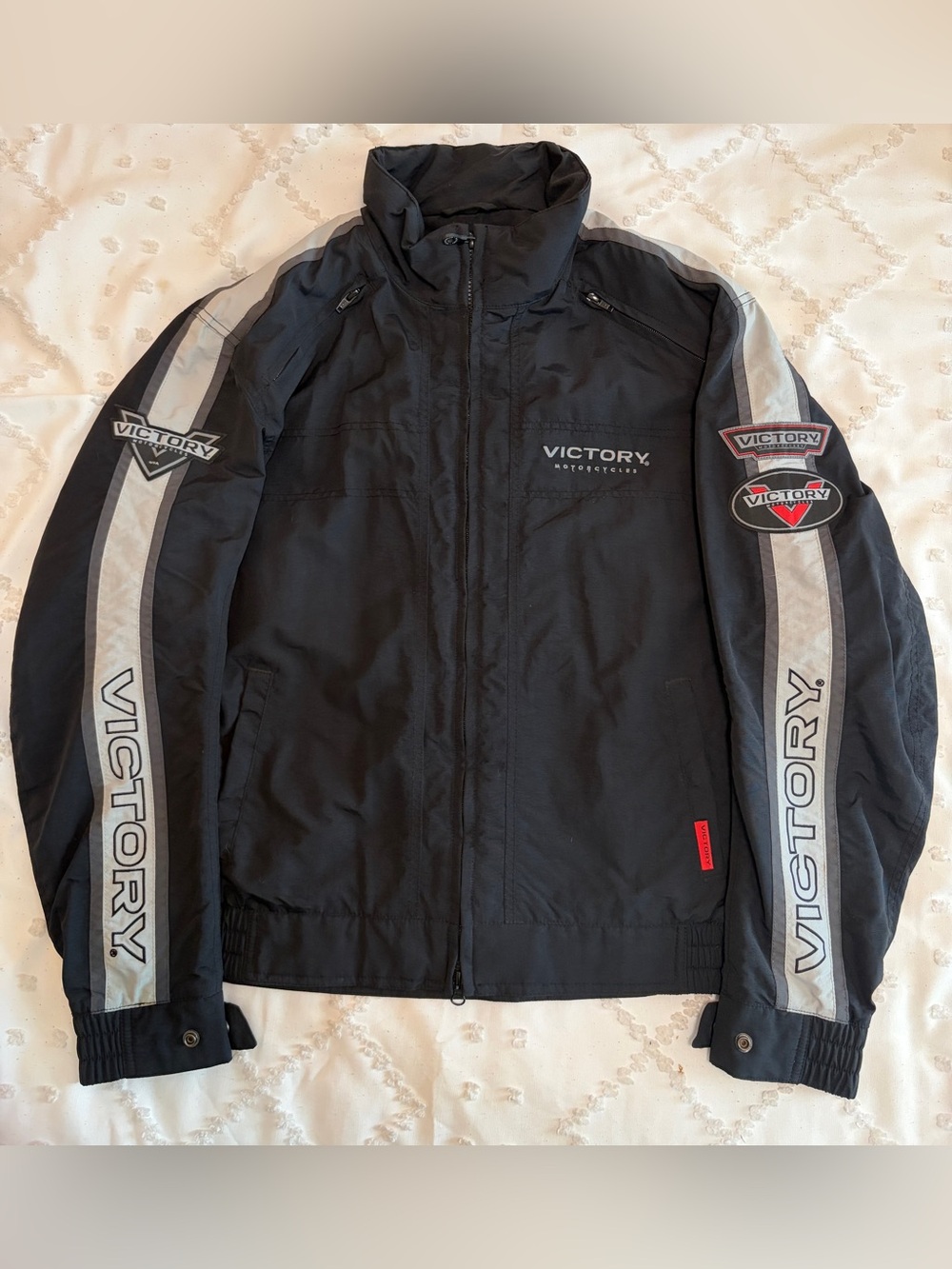 Victory Motorcycle Black Men's Riding Jacket with Reflective Stripes